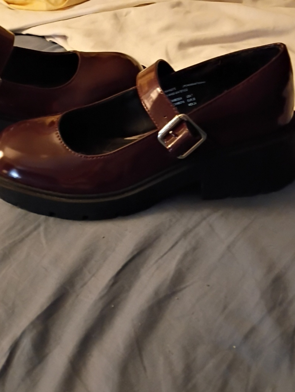 Women's Vegan Patent Mary Jane Platform Shoes in Burgundy